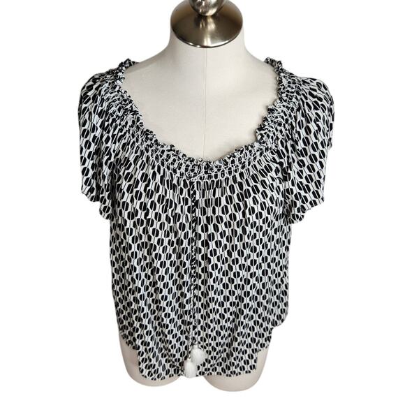 Kate Spade Arrow Stripe Off The Shoulder‎ Blouse Women's Medium Black White - Picture 3 of 10